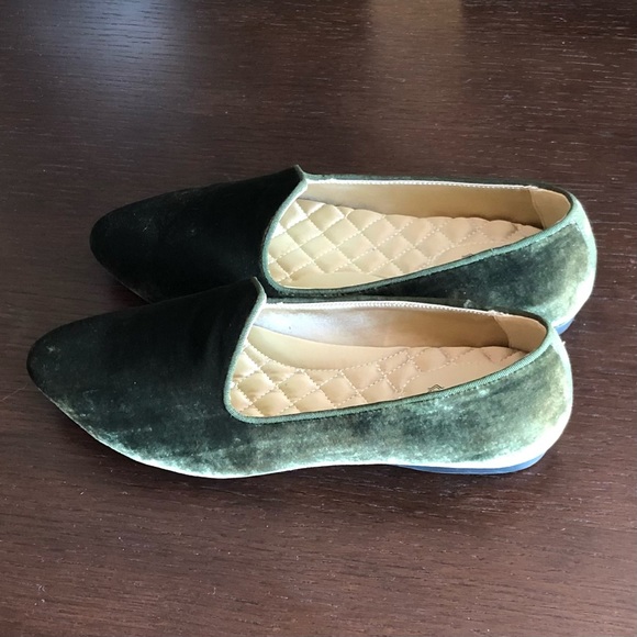 RARE & RETIRED Birdies HERON Olive Luxe Velvet Smoking Flats/Loafers/Slippers - Picture 10 of 16